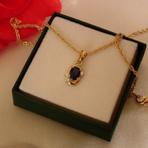 Stunning Blue Topaz & Cubic Zirconia with chain 18k Gold Filled Necklace - Picture 4 of 5